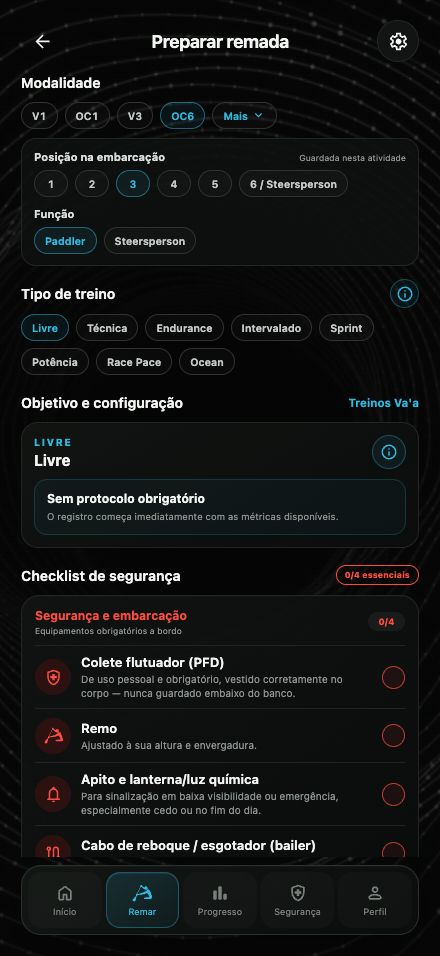 Configuração da próxima remada